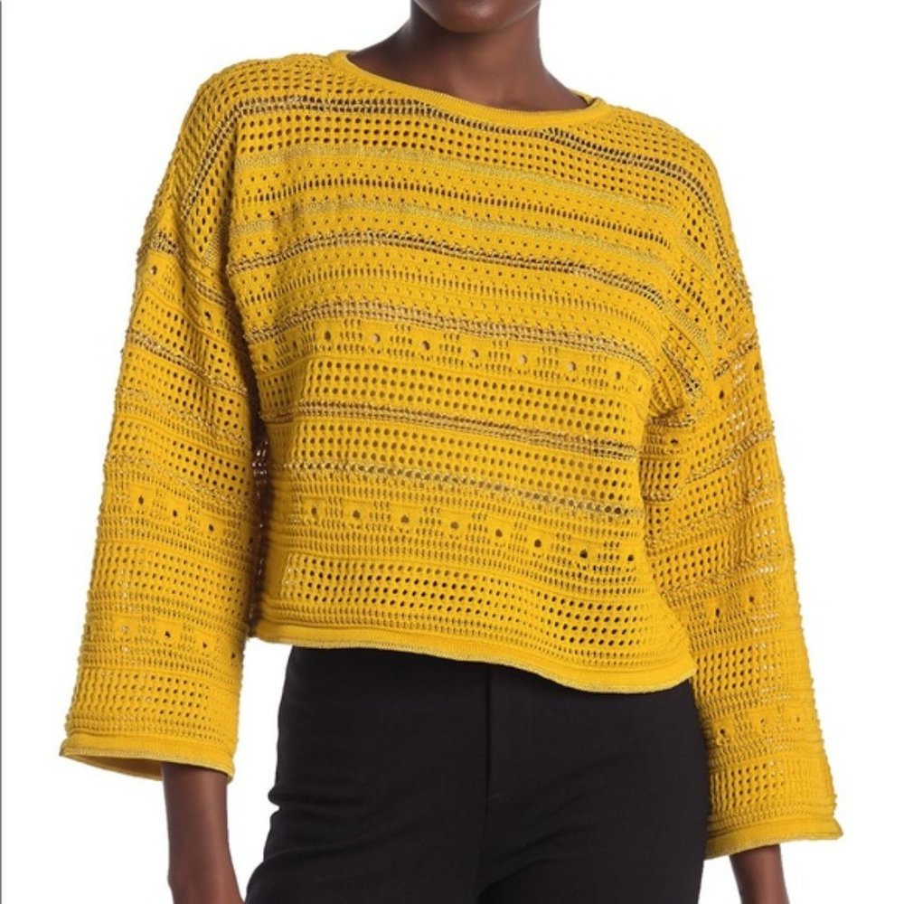 Cotton Emporium Pointelle Boat Neck Gold Sweater